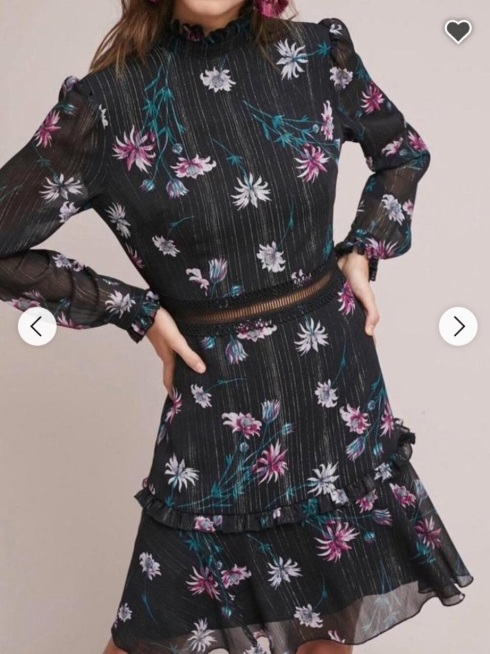 NWT Donna Morgan Black Floral Metallic Ruffle Dress (Size 16)